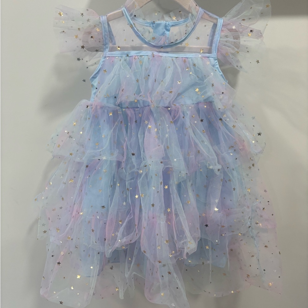 Blue dress with pink and blue tulle
